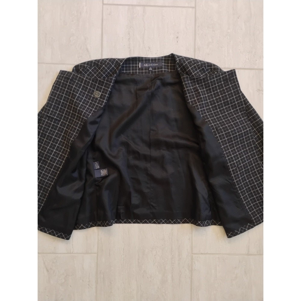 Anne Klein Cropped Jacket Blazer Wool Womens 12 Black Geometric Button Tweed - Picture 5 of 8